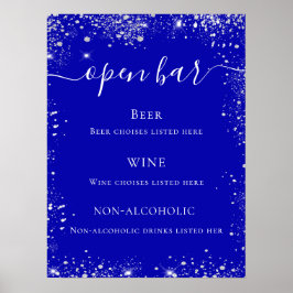 Poster Cardápio de bar de casamento com brilho prateado a