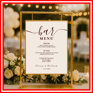 Poster Cardápio de Bar de Casamento em Borgonha