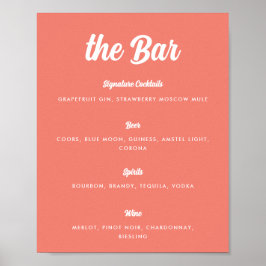 Poster Cardápio de Bar de Casamento em Letra Moderna Rosa
