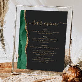 Poster Cardápio de Bar de Casamento Esmeralda Verde Doura
