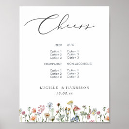 Poster Cardápio de Bar de Casamento Flores Selvagens Colo