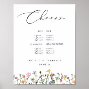 Poster Cardápio de Bar de Casamento Flores Selvagens Colo