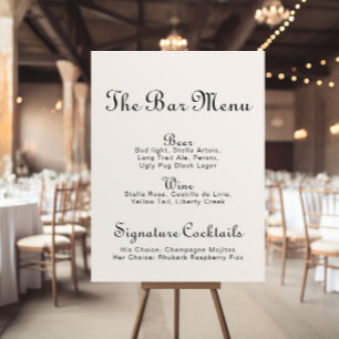 Poster Cardápio de Bar de Casamento Minimalista Caligráfi