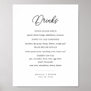 Poster Cardápio de Bar de Casamento Minimalista Preto e B