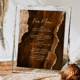 Poster Cardápio de Bar de Casamento Mocha Brown Gold Agat
