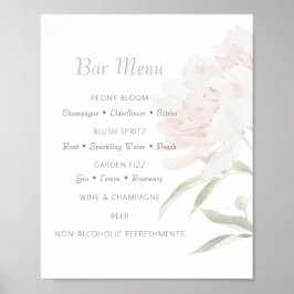 Poster Cardápio de Bar de Casamento Peônia Beijo Leve