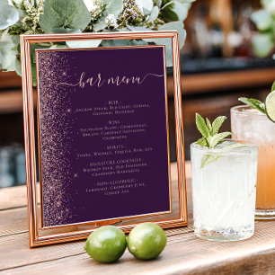 Poster Cardápio de Bar de Casamento Rosa Roxo Dourado Bri