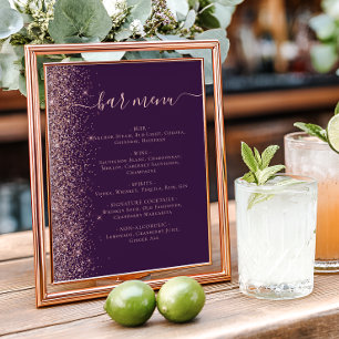 Poster Cardápio de Bar de Casamento Rosa Roxo Dourado Bri