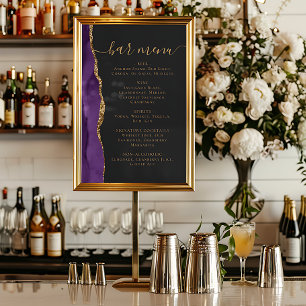 Poster Cardápio de Bar de Casamento Roxo Dourado Ágata Es