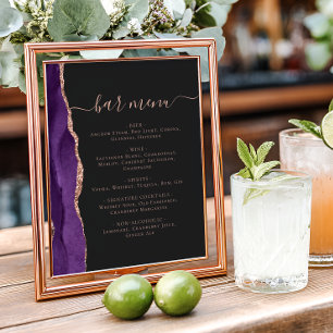 Poster Cardápio de Bar de Casamento Roxo Rosa Dourado Ága