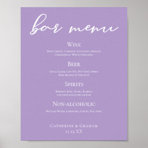 Poster Cardápio de Bar de Casamento Tipografia Roxo Lilás