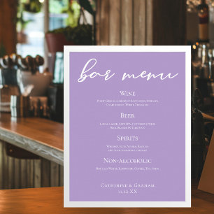 Poster Cardápio de Bar de Casamento Tipografia Roxo Lilás