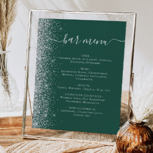 Poster Cardápio de Bar de Casamento Verde Escuro Brilho P