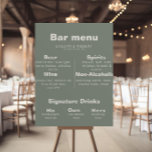 Poster Cardápio de Bar de Casamento Verde Formal Minimali<br><div class="desc">Este cardápio de bar de casamento verde formal minimalista é perfeito para um casamento rústico. O design apresenta uma bela fonte em um fundo verde para embelezar seu evento.</div>