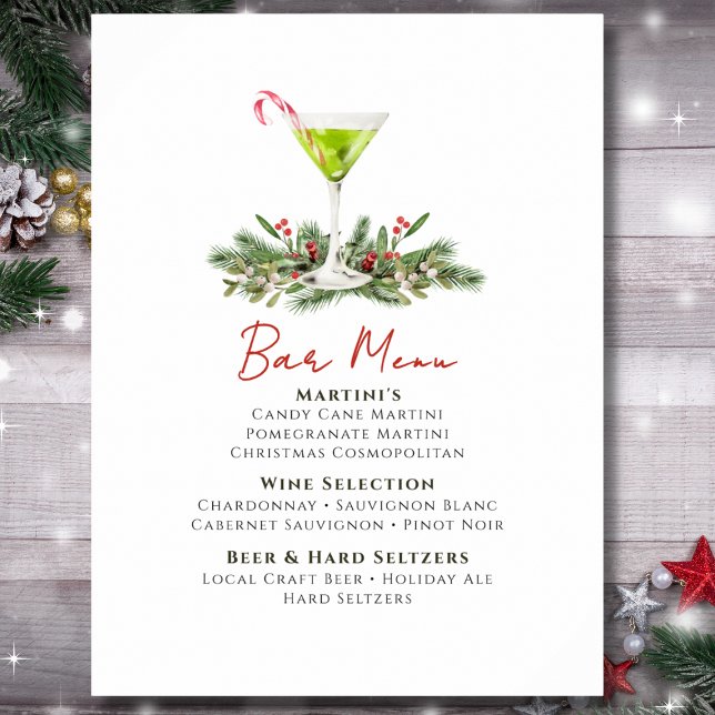 Poster Cardápio de Bar de Festa de Natal Martinis e Mistl (Criador carregado)