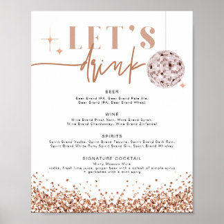Poster Cardápio de Bar REGINA Rose Gold Disco Vamos Beber