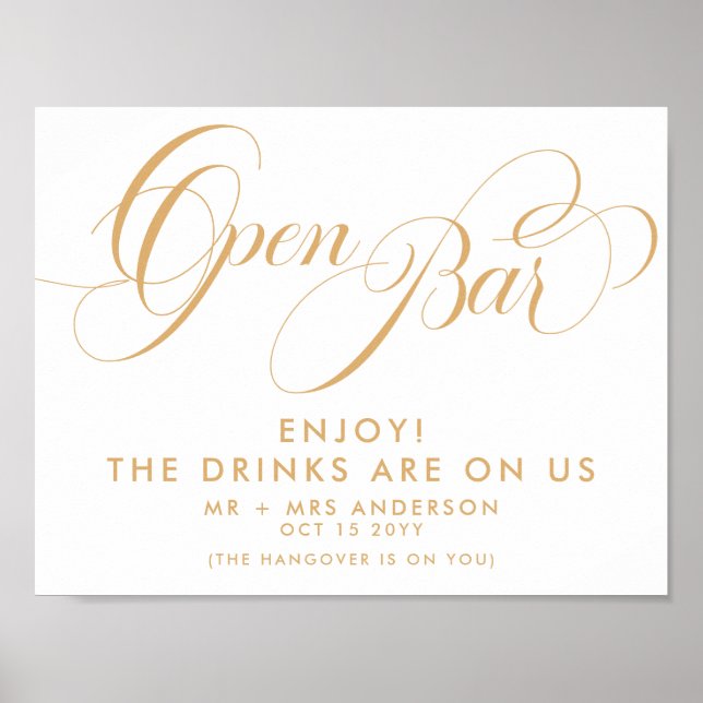 Poster Cardápio de Barra de Bebidas Grátis de Casamento e (Frente)