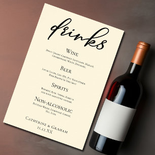 Poster Cardápio de Barra de Casamento Simples Marfim Eleg