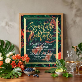 Pôster Cardápio de Bebida de Assinatura de Casamento Flor