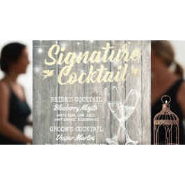 Poster Cardápio de Bebida de Assinatura de Casamento Taça