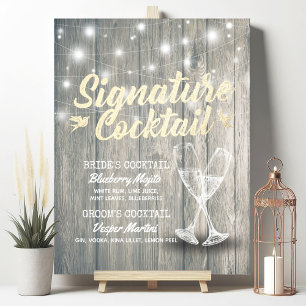 Poster Cardápio de Bebida de Assinatura de Casamento Taça