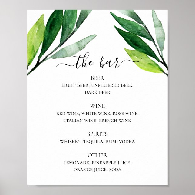 Poster Cardápio de bebidas alcoólicas para casamento com  (Frente)