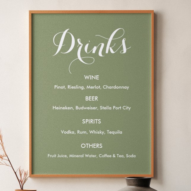 Poster Cardápio de Bebidas Casamento Sage Verde   (Criador carregado)