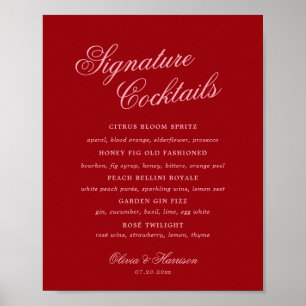 Poster Cardápio de Bebidas com Assinatura em Rosa Vermelh