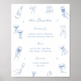 Poster Cardápio de Bebidas de Bar de Casamento Desenhado