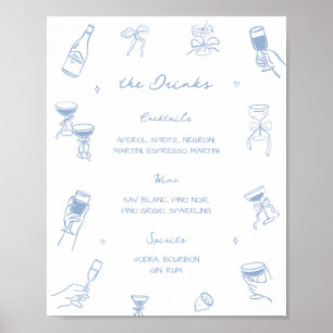 Poster Cardápio de Bebidas de Bar de Casamento Desenhado