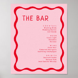 Poster Cardápio de Bebidas de Bar em Ondas Rosa e Vermelh
