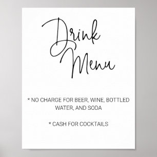 Poster Cardápio de Bebidas de Bar Limitado de Casamento d