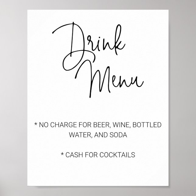 Poster Cardápio de Bebidas de Bar Limitado para Casamento (Frente)