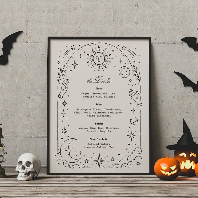 Poster Cardápio de Bebidas de Casamento Celestial Vintage (Criador carregado)