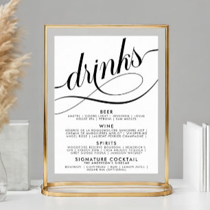 Poster Cardápio de Bebidas de Casamento com Letra Elegant