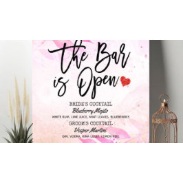 Poster Cardápio de Bebidas de Casamento de Folha de Aquar