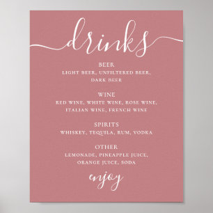 Poster Cardápio de Bebidas de Casamento em Letra Moderna 