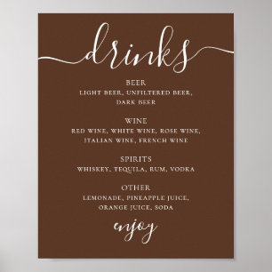 Poster Cardápio de Bebidas de Casamento em Letra Moderna 