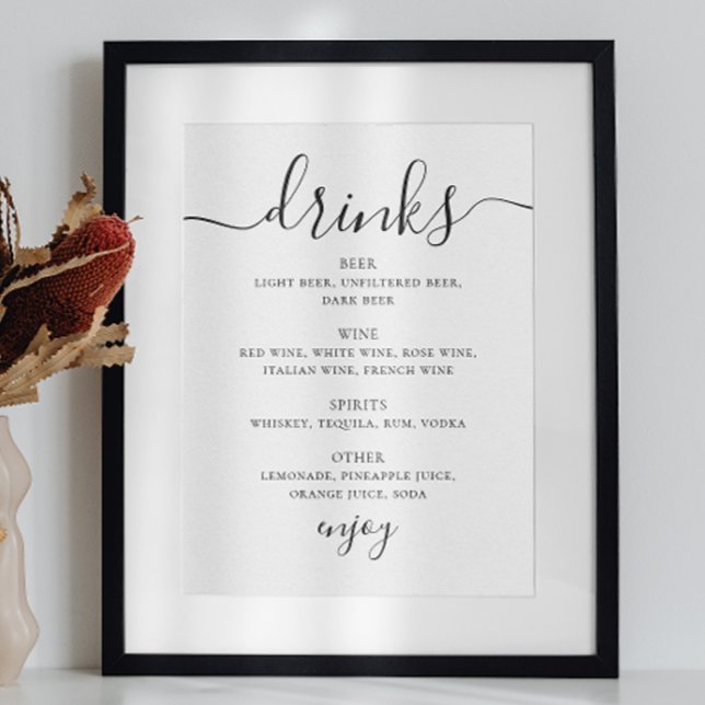 Poster Cardápio de bebidas de casamento em preto e branco (Criador carregado)