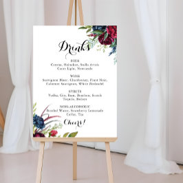 Poster Cardápio de Bebidas de Casamento Floral Boho Capri