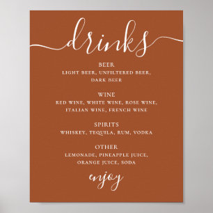 Poster Cardápio de Bebidas de Casamento Sienna   Letreiro