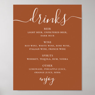 Poster Cardápio de Bebidas de Casamento Sienna | Letreiro