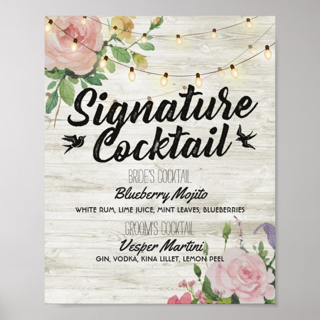 Poster Cardápio de Bebidas de Coquetel de Assinatura Rúst (Frente)