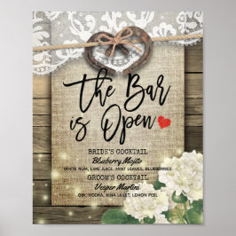 Poster Cardápio de Bebidas de Noivado em Madeira de Ferra