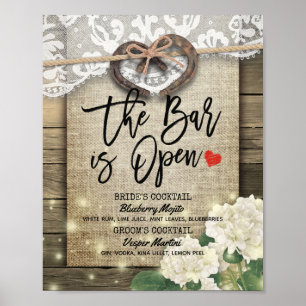 Poster Cardápio de Bebidas de Noivado em Madeira de Ferra