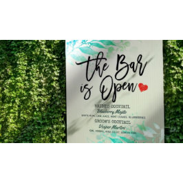 Poster Cardápio de Bebidas do Casamento Folhas Verdes O B