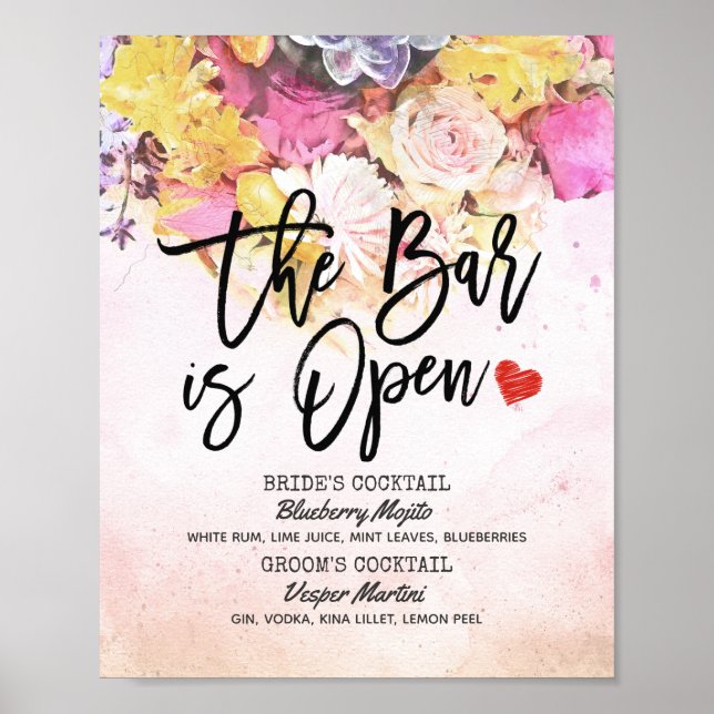 Poster Cardápio de Bebidas Elegantes para Casamento The B (Frente)