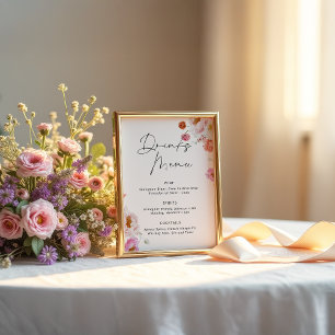 Poster Cardápio de Bebidas Florais Coloridas Chá de Noiva