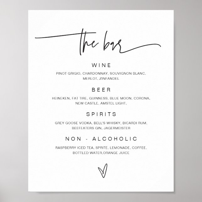 Poster Cardápio de Bebidas Sinal da Barra de Casamento Ca (Frente)