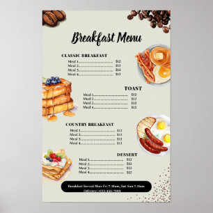Poster Cardápio de Café da Manhã, Cardápio de Restaurante